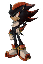 Size: 504x750 | Tagged: safe, artist:fumomo, shadow the hedgehog, frown, hand on hip, looking offscreen, simple background, solo, standing, white background
