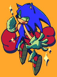 Size: 768x1024 | Tagged: safe, artist:nangnamul623, sonic the hedgehog, character name, orange background, simple background, solo, sparkles