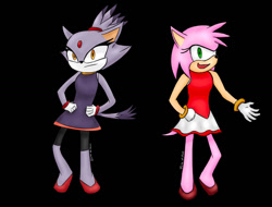 Size: 1280x974 | Tagged: safe, artist:avalons-edge, amy rose, blaze the cat, cat, hedgehog, 2023, amy x blaze, cute, female, females only, gymnastic outfit, lesbian, mario & sonic at the olympic games, shipping