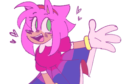 Size: 849x587 | Tagged: safe, artist:fortrustory, amy rose, alternate outfit, amybetes, bisexual, bisexual pride, blushing, clothes, cute, dress, headcanon, heart, looking offscreen, pride, pride flag, simple background, smile, solo, white background