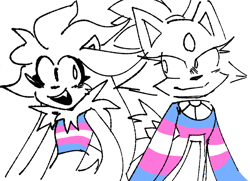 Size: 816x592 | Tagged: safe, artist:fortrustory, blaze the cat, silver the hedgehog, binder, duo, line art, looking at each other, pride, pride flag, simple background, smile, standing, trans female, trans male, trans pride, transgender, white background