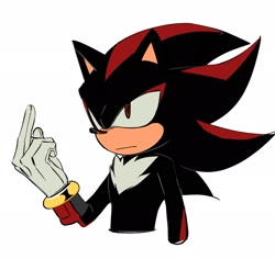 Size: 2048x1936 | Tagged: safe, artist:zhong_iikawa, shadow the hedgehog, 2024, :|, looking offscreen, middle finger, simple background, solo, white background