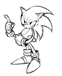 Size: 1324x1630 | Tagged: safe, artist:marcuslarry627, sonic the hedgehog, 2024, line art, looking offscreen, pointing, simple background, sketch, smile, solo, standing, white background