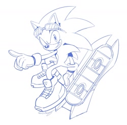 Size: 1620x1597 | Tagged: safe, artist:ls1389, sonic the hedgehog, 2024, extreme gear, looking at viewer, pointing, simple background, smile, solo, sonic riders, white background