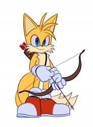 Size: 1505x2048 | Tagged: safe, artist:luciacas_tillo, miles "tails" prower, 2024, arrow, bow (weapon), flat colors, holding something, looking at viewer, smile, solo