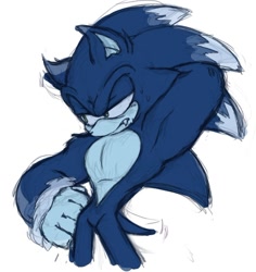 Size: 730x773 | Tagged: safe, artist:jazzmm15, sonic the hedgehog, 2024, frown, hand behind head, hand on hip, lidded eyes, looking offscreen, posing, simple background, sketch, solo, sonic the werehog, standing, stupid sexy sonic, sweatdrop, were form, werehog, white background