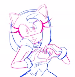 Size: 1996x2048 | Tagged: safe, artist:neguthewhitefox, amy rose, 2024, heart hands, line art, looking at viewer, mouth open, simple background, smile, solo, standing, white background