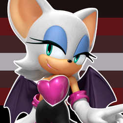 Size: 781x781 | Tagged: safe, artist:sth-lgbtq, rouge the bat, 3d, edit, goth, goth lesbian pride, icon, lesbian, lesbian pride, looking offscreen, outline, pride, pride flag, pride flag background, smile, solo