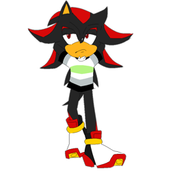 Size: 800x800 | Tagged: safe, artist:sth-lgbtq, shadow the hedgehog, agender, agender pride, arms behind head, clothes, frown, lidded eyes, looking offscreen, pride, pride flag, shirt, simple background, solo, standing, transparent background