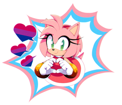 Size: 738x636 | Tagged: safe, artist:motobugg, amy rose, bisexual, bisexual pride, bisexual visibility day, heart, heart hands, looking at viewer, simple background, smile, solo, white background