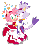 Size: 1157x1294 | Tagged: safe, artist:motobugg, amy rose, blaze the cat, 2018, amy x blaze, cute, duo, heart, lesbian, looking at them, looking at viewer, pink nose, shipping, simple background, smile, sweatdrop, transparent background