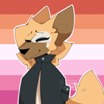 Size: 1000x1000 | Tagged: safe, artist:willowflower161, whisper the wolf, eye clipping through hair, eyebrow clipping through hair, eyes closed, flag, icon, outline, pride, pride flag, pride flag background, signature, smile, solo, standing