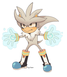 Size: 1280x1490 | Tagged: safe, artist:frulleboi, silver the hedgehog, arms out, looking offscreen, psychokinesis, signature, simple background, solo, standing, transparent background