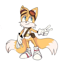 Size: 839x821 | Tagged: safe, artist:frulleboi, miles "tails" prower, looking offscreen, simple background, smile, sonic boom (tv), standing, v sign, white background