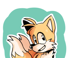 Size: 310x253 | Tagged: safe, artist:frulleboi, miles "tails" prower, looking at viewer, outline, simple background, smile, solo