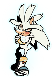 Size: 656x943 | Tagged: safe, artist:frulleboi, silver the hedgehog, finger under chin, frown, glowing, looking offscreen, outline, simple background, solo, standing, thinking, transparent background