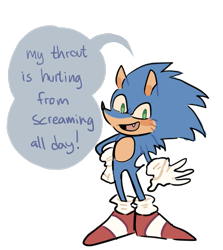 Size: 1011x1135 | Tagged: safe, artist:frulleboi, sonic the hedgehog, dialogue, english text, hand on hip, looking at viewer, mouth open, one fang, simple background, smile, solo, speech bubble, standing, transparent background