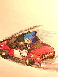 Size: 3024x4032 | Tagged: safe, artist:noend9111, sonic the hedgehog, car, classic sonic, driving, looking at viewer, solo, sonic drift