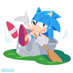 Size: 1958x1958 | Tagged: safe, sonic the hedgehog, sonic spinball, classic sonic, lidded eyes, looking at viewer, official artwork, simple background, smile, solo, sweatdrop, white background