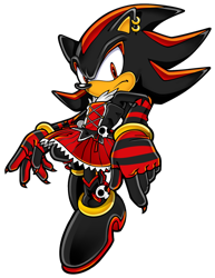 Size: 1616x2088 | Tagged: safe, artist:anwn, shadow the hedgehog, alternate outfit, arm warmers, boots, clothes, dress, earring, edit, looking at viewer, simple background, solo, trans female, transgender, transparent background