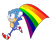 Size: 2048x1642 | Tagged: safe, artist:fuzzybreadtyrant, sonic the hedgehog, classic sonic, classic sonic (universe), flag, gay pride, holding something, looking offscreen, pride, pride flag, simple background, smile, solo, transparent background