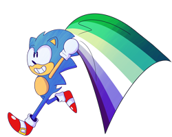 Size: 2048x1642 | Tagged: safe, artist:fuzzybreadtyrant, sonic the hedgehog, alternate version, classic sonic, flag, holding something, looking offscreen, mlm pride, pride, pride flag, simple background, smile, solo, transparent background