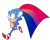 Size: 2048x1642 | Tagged: safe, artist:fuzzybreadtyrant, sonic the hedgehog, alternate version, bisexual pride, classic sonic, classic sonic (universe), flag, holding something, looking offscreen, pride, pride flag, simple background, smile, solo, transparent background