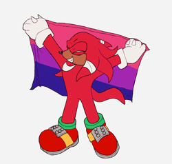 Size: 1600x1520 | Tagged: safe, artist:enbyshadow, knuckles the echidna, bisexual, bisexual pride, eyes closed, flag, holding something, pride, pride flag, simple background, smile, solo, standing, white background