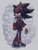 Size: 910x1200 | Tagged: safe, artist:rayactivefactory, shadow the hedgehog, :/, abstract background, clothes, female, fizzy soda can, frown, holding something, jacket, looking offscreen, shirt, skirt, soda, solo, standing, trans female, trans girl shadow, transgender