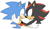 Size: 1280x753 | Tagged: safe, artist:cherucat, artist:gaysilver, shadow the hedgehog, sonic the hedgehog, blushing, cute, duo, eyes closed, flat colors, gay, holding each other, shadow x sonic, shadowbetes, shipping, simple background, smile, sonabetes, white background