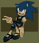 Size: 1410x1547 | Tagged: safe, artist:pand1on, sonic the hedgehog, clothes, cottagecore, looking at viewer, overalls, simple background, smile, solo, trans female, transgender