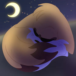 Size: 2048x2048 | Tagged: safe, artist:thefakehedgehogaroundhere, miles "tails" prower, 2024, abstract background, cute, eyes closed, floppy ears, moon, nighttime, outdoors, sleeping, solo, star (sky), tailabetes