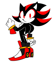Size: 547x603 | Tagged: safe, artist:talchet, shadow the hedgehog, clenched fists, frown, looking at viewer, looking back, looking back at viewer, simple background, solo, standing, transparent background