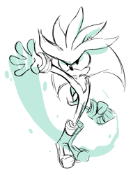 Size: 1127x1404 | Tagged: safe, artist:calisdraws, silver the hedgehog, frown, looking offscreen, simple background, sketch, solo, standing, white background