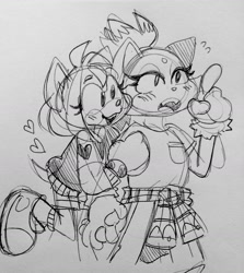Size: 1280x1436 | Tagged: safe, artist:ripchop4, amy rose, blaze the cat, cat, hedgehog, 2017, amy x blaze, cute, female, females only, hearts, lesbian, line art, shipping, sketch, traditional media