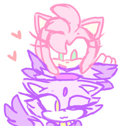 Size: 763x791 | Tagged: safe, artist:trainer-dawn, amy rose, blaze the cat, cat, hedgehog, 2016, amy x blaze, cute, female, females only, hearts, lesbian, shipping