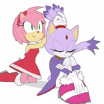 Size: 1000x1000 | Tagged: safe, artist:mephilies, amy rose, blaze the cat, cat, hedgehog, 2015, amy x blaze, amy's halterneck dress, blaze's tailcoat, cute, eyes closed, female, females only, lesbian, shipping