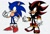 Size: 1447x973 | Tagged: safe, artist:marcuslarry627, shadow the hedgehog, sonic the hedgehog, 2024, duo, frown, grey background, looking offscreen, simple background, smile, standing