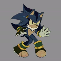 Size: 2048x2048 | Tagged: safe, artist:casef1les, oc, hedgehog, 2024, boots, fankid, frown, gloves, grey background, looking at viewer, magical gay spawn, parent:shadow, parent:sonic, parents:sonadow, simple background, solo, standing