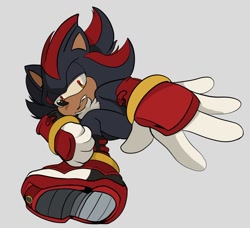 Size: 1164x1063 | Tagged: safe, artist:ghostindistress, shadow the hedgehog, 2024, frown, grey background, lidded eyes, looking at viewer, posing, simple background, solo, sonic boom (tv)