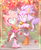 Size: 1099x1340 | Tagged: safe, artist:makomacchiato, amy rose, blaze the cat, cat, hedgehog, 2023, amy x blaze, autumn, cute, duo, female, females only, holding something, leaf, lesbian, looking at viewer, outdoors, shipping, sidewalk, standing on one leg, tree