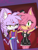 Size: 768x1024 | Tagged: safe, artist:sarangok79, amy rose, blaze the cat, cat, hedgehog, 2023, amy x blaze, cute, female, females only, goth, goth amy, goth outfit, gothic lolita, lesbian, lesbian pride, one eye closed, peace sign, pride, shipping