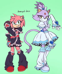 Size: 2048x2458 | Tagged: safe, artist:demegod-dess, amy rose, blaze the cat, cat, hedgehog, 2024, amy x blaze, cute, female, females only, lesbian, looking at viewer, shipping, smile