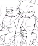 Size: 1234x1493 | Tagged: safe, artist:sk_rokuro, knuckles the echidna, sonic the hedgehog, 2024, duo, eyes closed, frown, gay, holding hands, knuxonic, lidded eyes, line art, looking at them, shipping, simple background, sitting, smile, white background