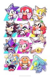 Size: 966x1500 | Tagged: safe, artist:quassihollic, amy rose, big the cat, chaos, knuckles the echidna, metal sonic, miles "tails" prower, omochao, robotnik, rouge the bat, shadow the hedgehog, sonic the hedgehog, tikal, chao, human, sonic adventure, sonic adventure 2, 2024, dark chao, group, hero chao, neutral chao, simple background, white background