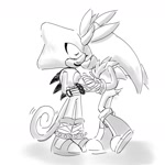 Size: 1280x1280 | Tagged: safe, artist:luminous3190, espio the chameleon, silver the hedgehog, 2024, cute, duo, espibetes, eyes closed, gay, holding hands, monochrome, shipping, silvabetes, silvio, simple background, smile, standing, white background