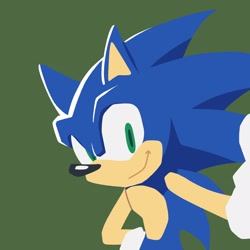 Size: 2048x2048 | Tagged: safe, artist:sonic3_da, sonic the hedgehog, 2024, green background, icon, lineless, looking at viewer, simple background, smile, solo, w.i.p, yui karasuno style