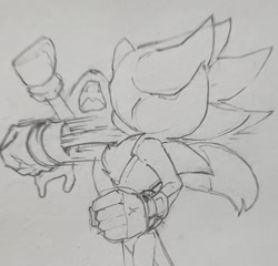 Size: 1284x1231 | Tagged: safe, artist:cadieeex3, shadow the hedgehog, sonic the hedgehog, 2024, clenched fists, duo, fight, from behind, line art, mouth open, pencilwork, punching, sketch, standing