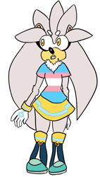 Size: 637x1120 | Tagged: safe, artist:transilver, silver the hedgehog, 2017, alternate outfit, beanbrows, clothes, femboy, flat colors, headcanon, looking offscreen, mouth open, pride, pride flag, shirt, simple background, skirt, standing, trans male, trans pride, transgender, white background