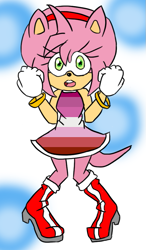 Size: 517x885 | Tagged: safe, artist:transilver, amy rose, 2017, abstract background, clenched fists, headcanon, lesbian, lesbian pride, looking at viewer, pride, pride flag, smile, standing
